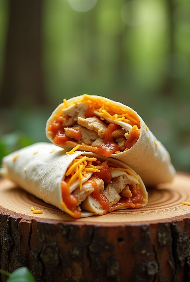 Protein Trail Wrap filled with canned chicken, cheese, and hot sauce, perfect for camping meals.