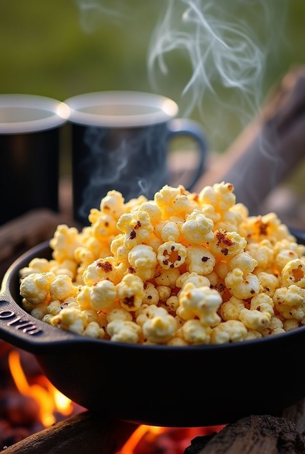 Delicious Campfire Cheese & Herb Popcorn loaded with parmesan and herbs perfect for outdoor snacking.