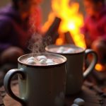 Warm campfire cocoa topped with marshmallows, perfect for cozy storytelling evenings under the stars.