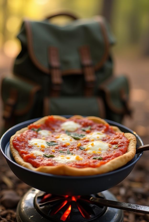 Trail Pita Pizza made with pita bread, pizza sauce, and cheese, perfect for camping meals.